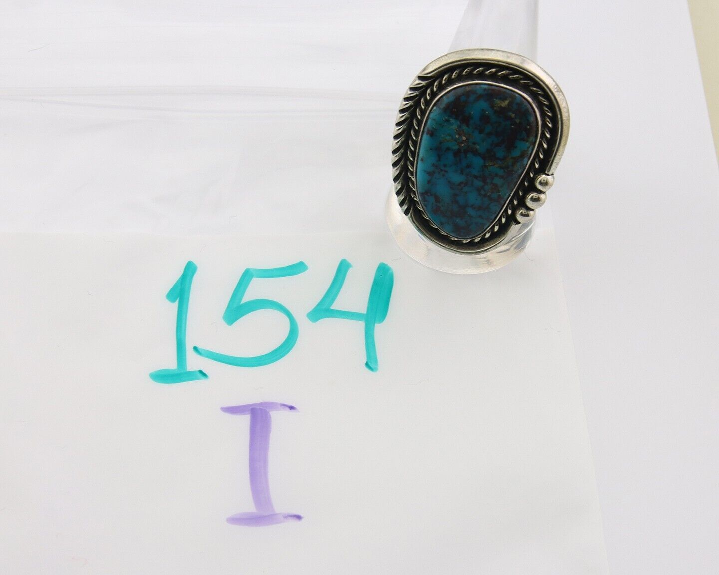 Navajo Ring 925 Sterling Natural Blue Turquoise Signed Ben S C.80's Size 9.75
