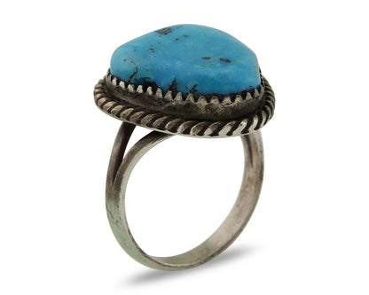 Navajo Ring 925 Silver Morenci Turquoise Native American Artist C.80's