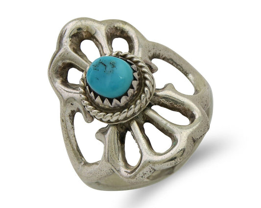 Navajo Sand Cast Ring 925 Silver Sleeping Beauty Turquoise Artist C.80's