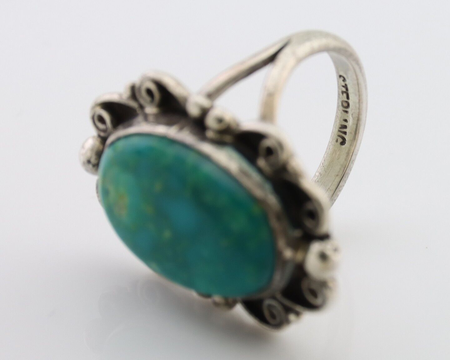 Navajo Handmade Ring 925 Silver Kingman Turquoise Size 4.25 C.80's
