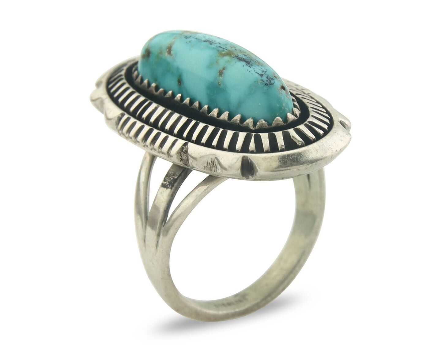 Navajo Ring 925 Sterling Turquoise Handmade Native Artist C.80's Size 6.0