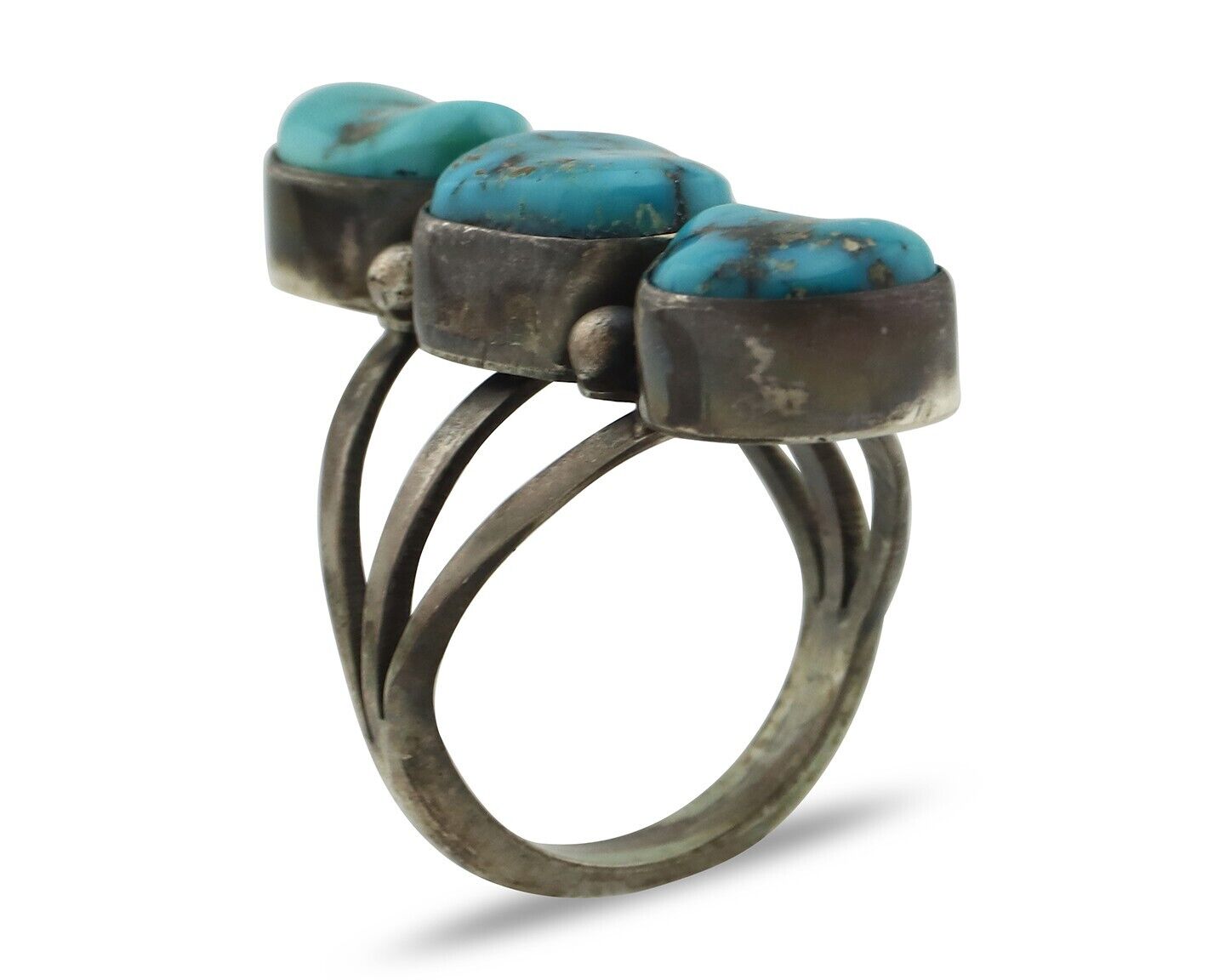 Navajo Ring 925 Silver Natural Blue Turquoise Native American Artist C.80's