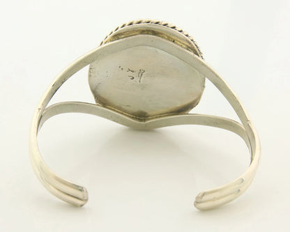 Navajo Cuff Bracelet Sterling Silver Natural Malachite Artist Signed JY