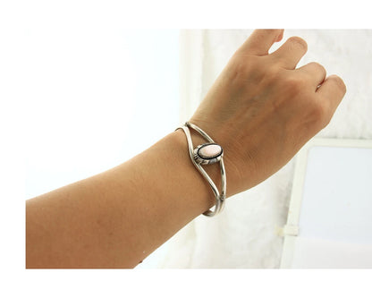 Navajo Cuff Bracelet Sterling Silver Authentic Pink Muscle Signed L Yazzie