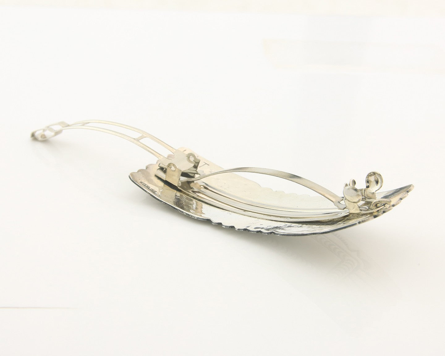 Vintage Navajo Barrette 925 Sterling Silver Hand Stamped Signed HT