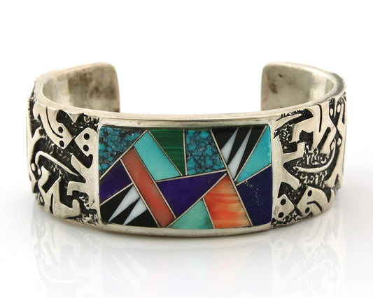 Navajo Cuff Bracelet Sterling Silver Natural Gemstone Signed Wilbert Muskett