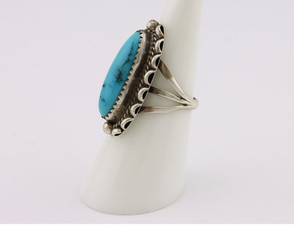 Navajo Ring 925 Silver Sleeping Beauty Turquoise Signed SC C.80's