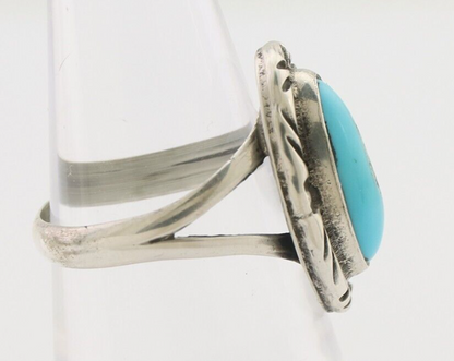 Navajo Ring 925 Silver Sleeping Beauty Turquoise Artist Signed SC C.80's