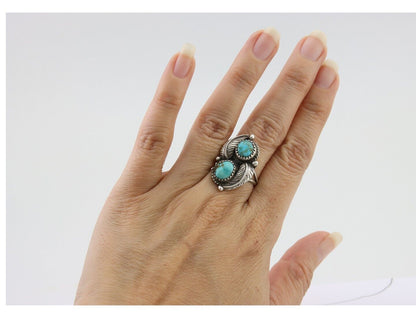 Navajo Ring 925 Silver Natural Turquoise Artist Signed MC C.80's Size 7.0