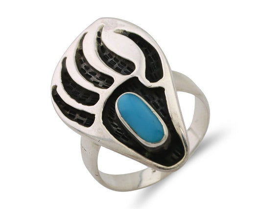 Navajo Badger Paw Ring 925 Silver Turquoise Native American Artist C.80's