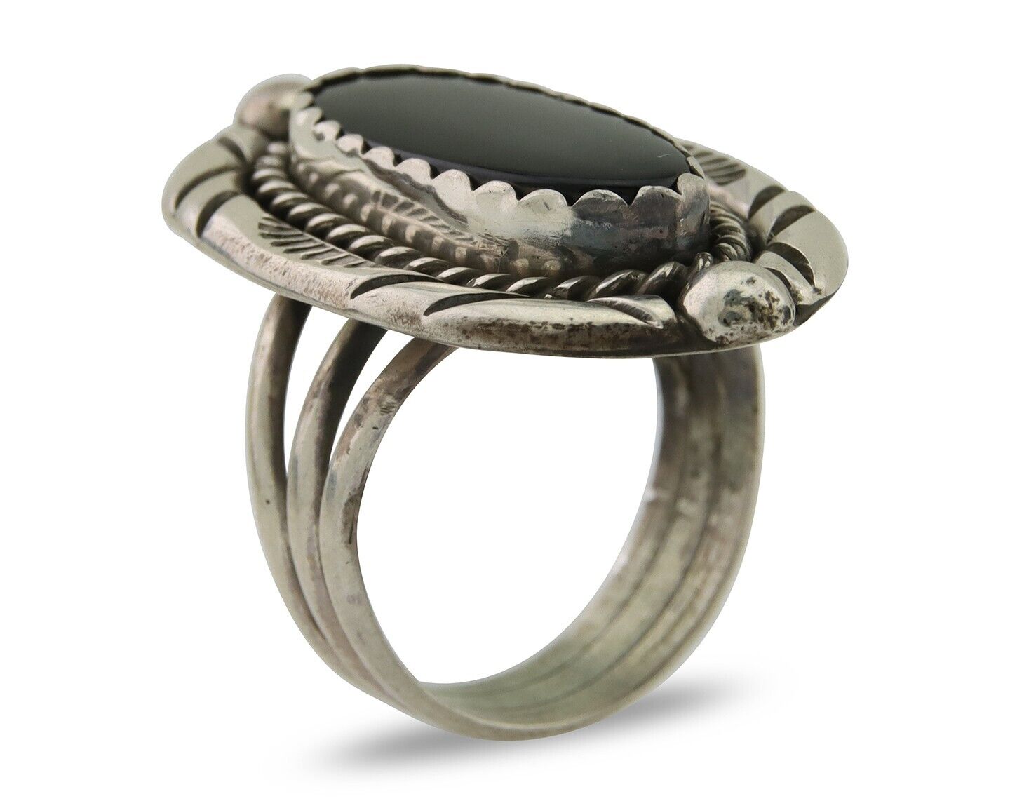 Navajo Ring 925 Silver Black Onyx Artist Signed V & N Edsitty C.80's