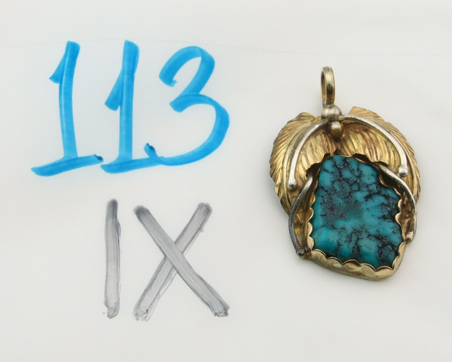 Navajo Pendant Sterling Silver & Gold Natural Blue Turquoise Authentic Native