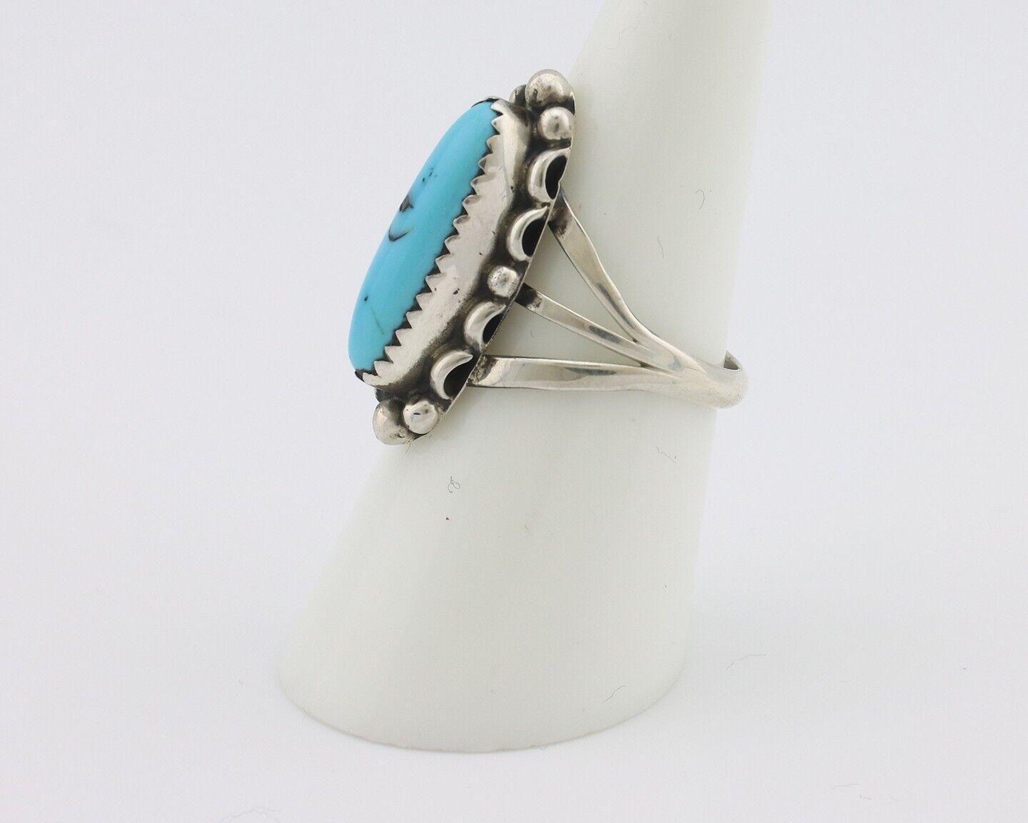 Navajo Ring .925 Silver Sleeping Beauty Turquoise Signed SkyStone Creations C80s