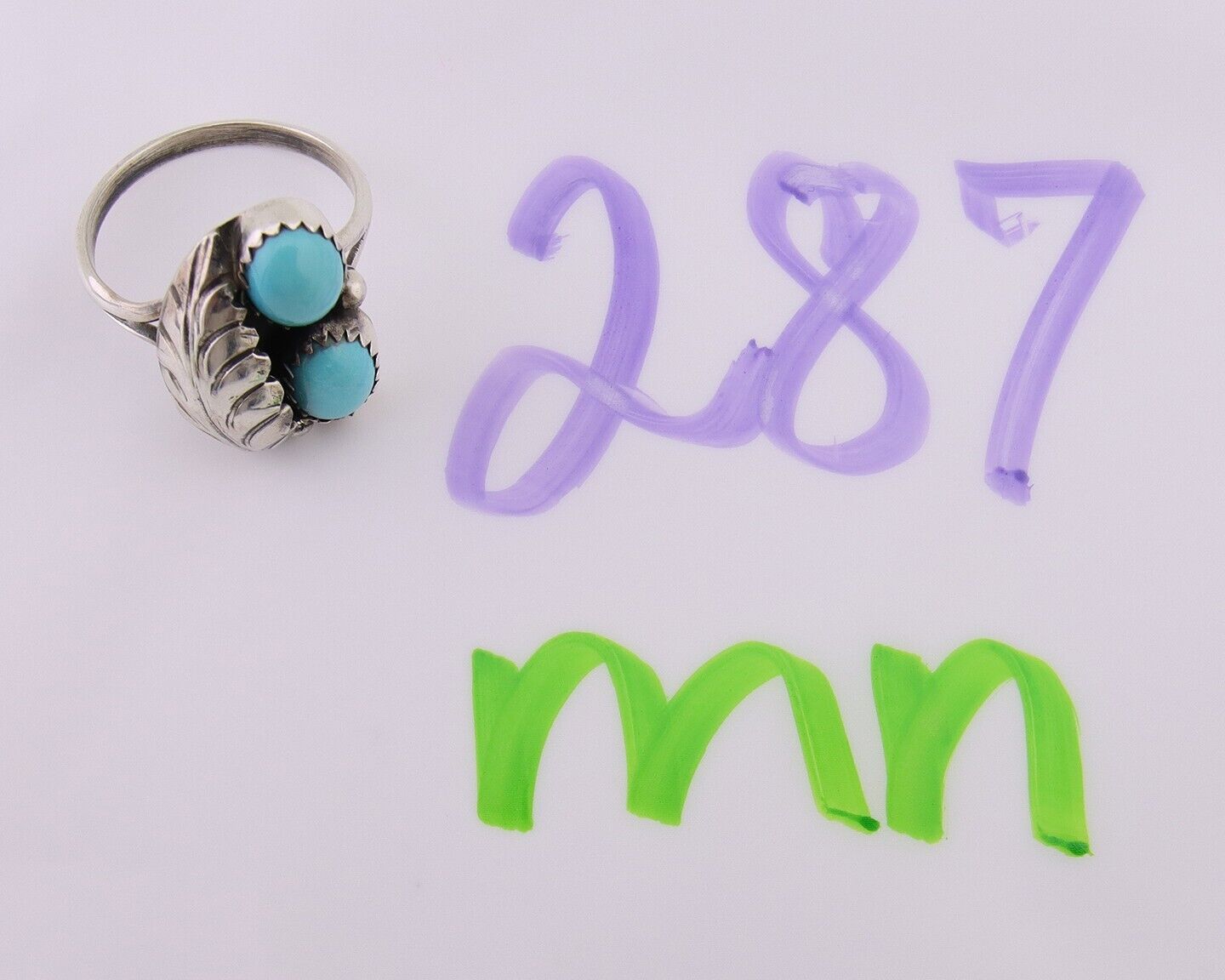 Navajo Handmade Ring 925 Silver Natural Turquoise Signed SS C.80's