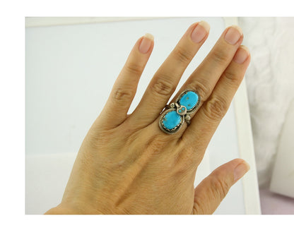 Vintage Zuni Ring 925 Sterling Silver Turquoise Signed Effie C Size 6.5