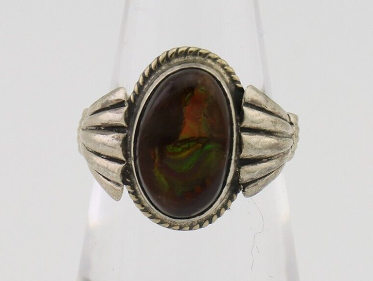 Navajo Handmade Ring 925 Silver Natural Fire Opal Native Artist Size 6.0 C.80's