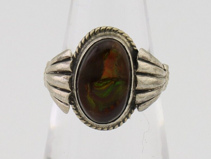 Navajo Handmade Ring 925 Silver Natural Fire Opal Native Artist Size 6.0 C.80's