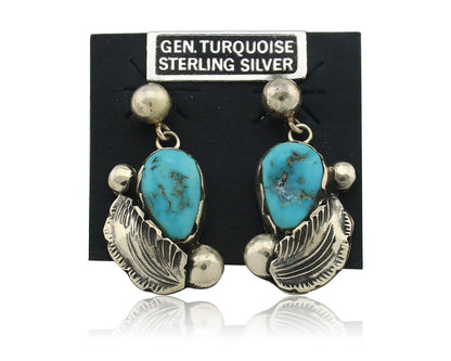 Zuni Dangle Handmade Earrings 925 Silver Blue Turquoise Native Artist C.80's