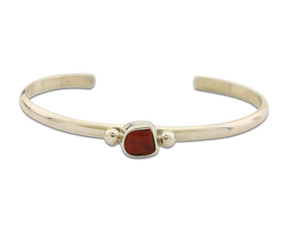 Navajo Bracelet .925 Silver Natural Red Coral Cuff Native American Artist C.80's