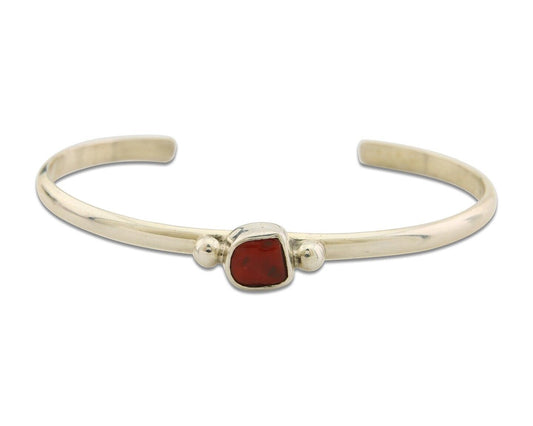 Navajo Bracelet .925 Silver Natural Red Coral Cuff Native American Artist C.80's