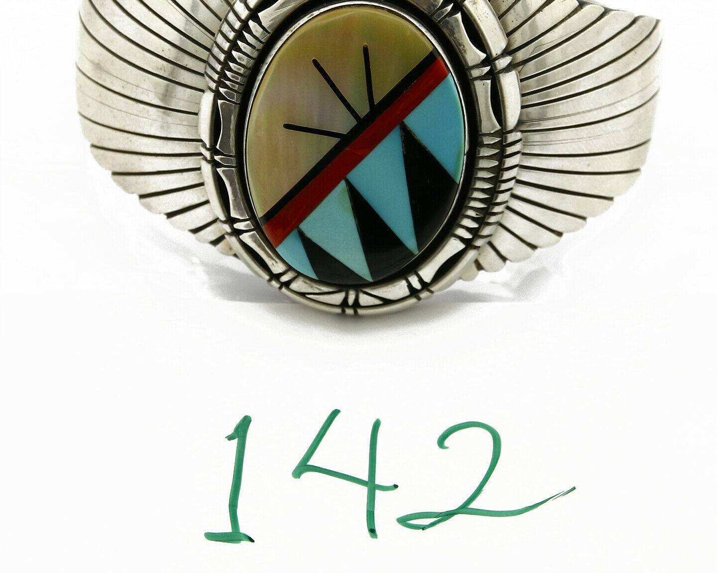 Navajo Inlaid Gemstone Handmade Bracelet .925 Silver Cuff