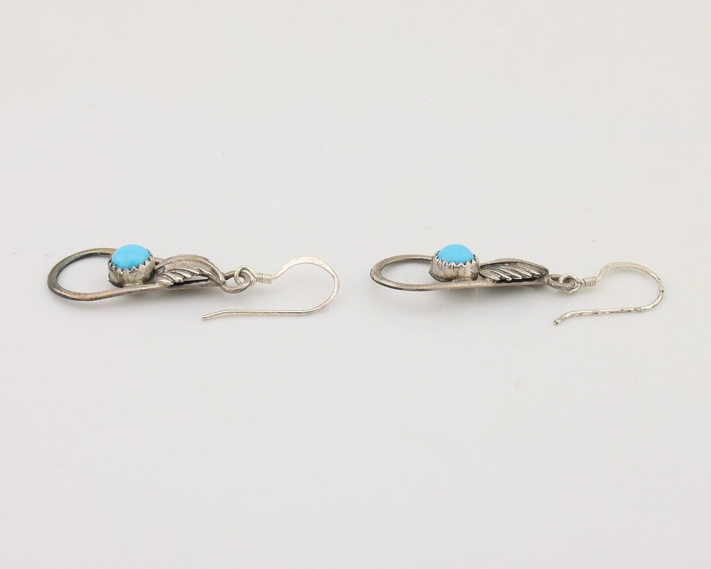 Navajo Dangle Earrings 925 Silver Sleeping B Turquoise Native Artist C.80's