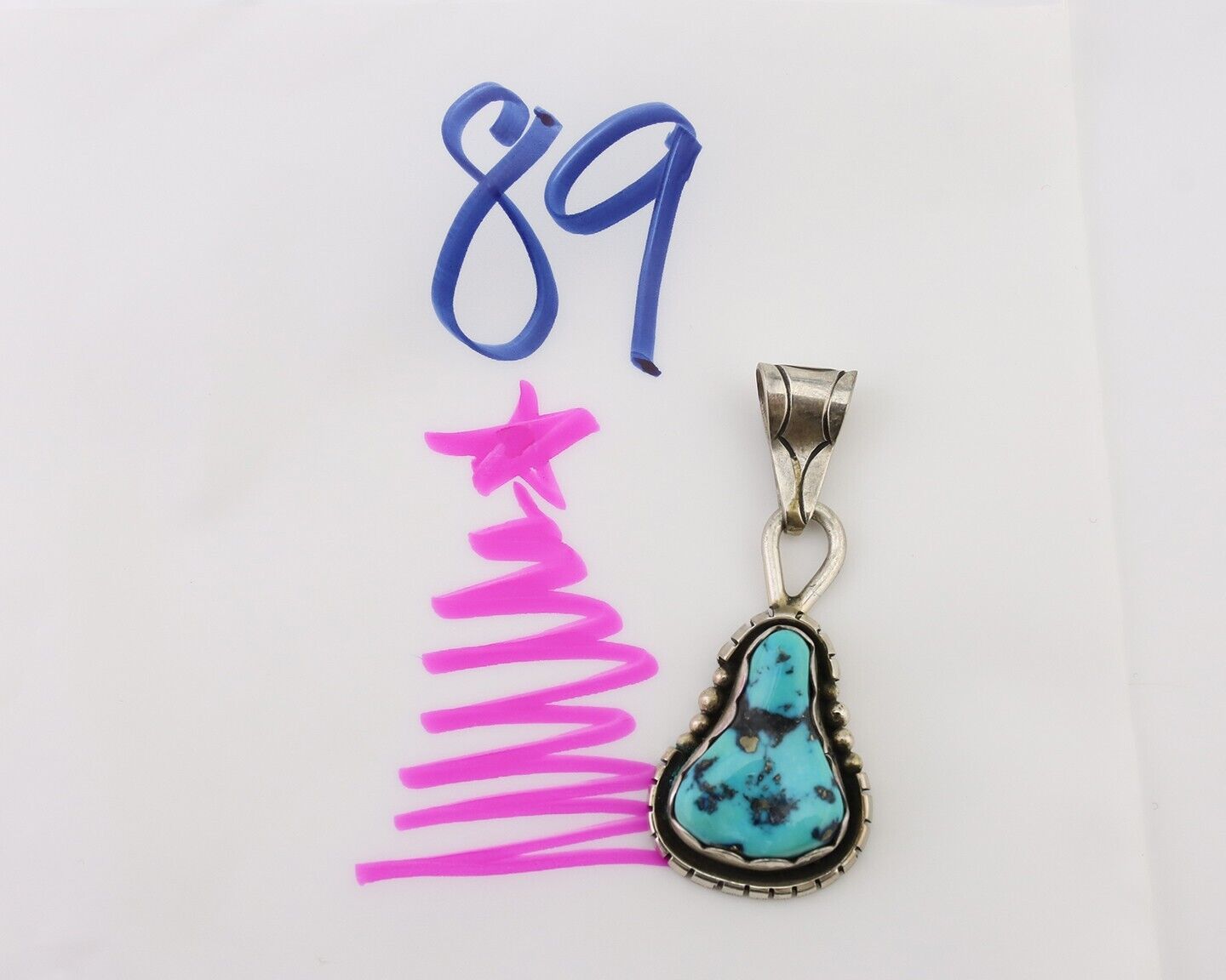 Navajo Necklace Pendant 925 Silver Turquoise Artist Tony Guerro C.80's