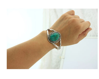 Navajo Cuff Bracelet 925 Sterling Silver Turquoise Vintage Signed Sun