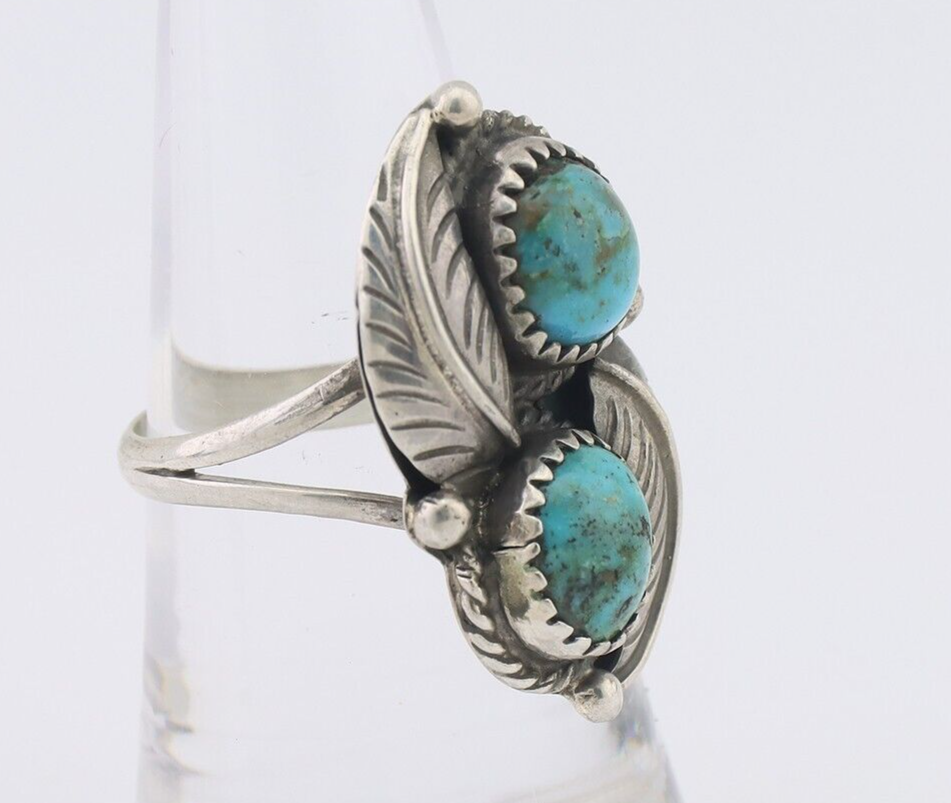 Navajo Ring 925 Silver Natural Blue Gem Turquoise Artist Signed MC C.80's
