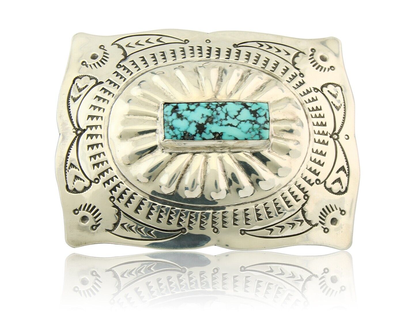 Navajo Belt Buckle 925 Sterling Silver Turquoise Artist Signed Tony Guerro C80s