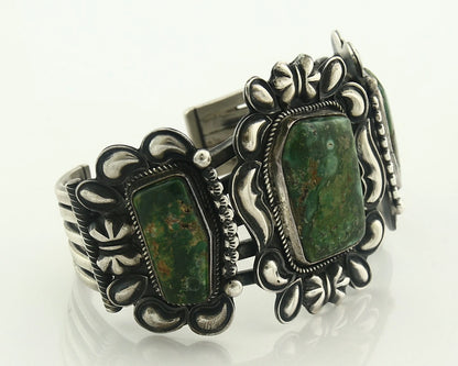 Navajo Cuff Bracelet Sterling Silver Turquoise Vintage Signed Kirk Smith
