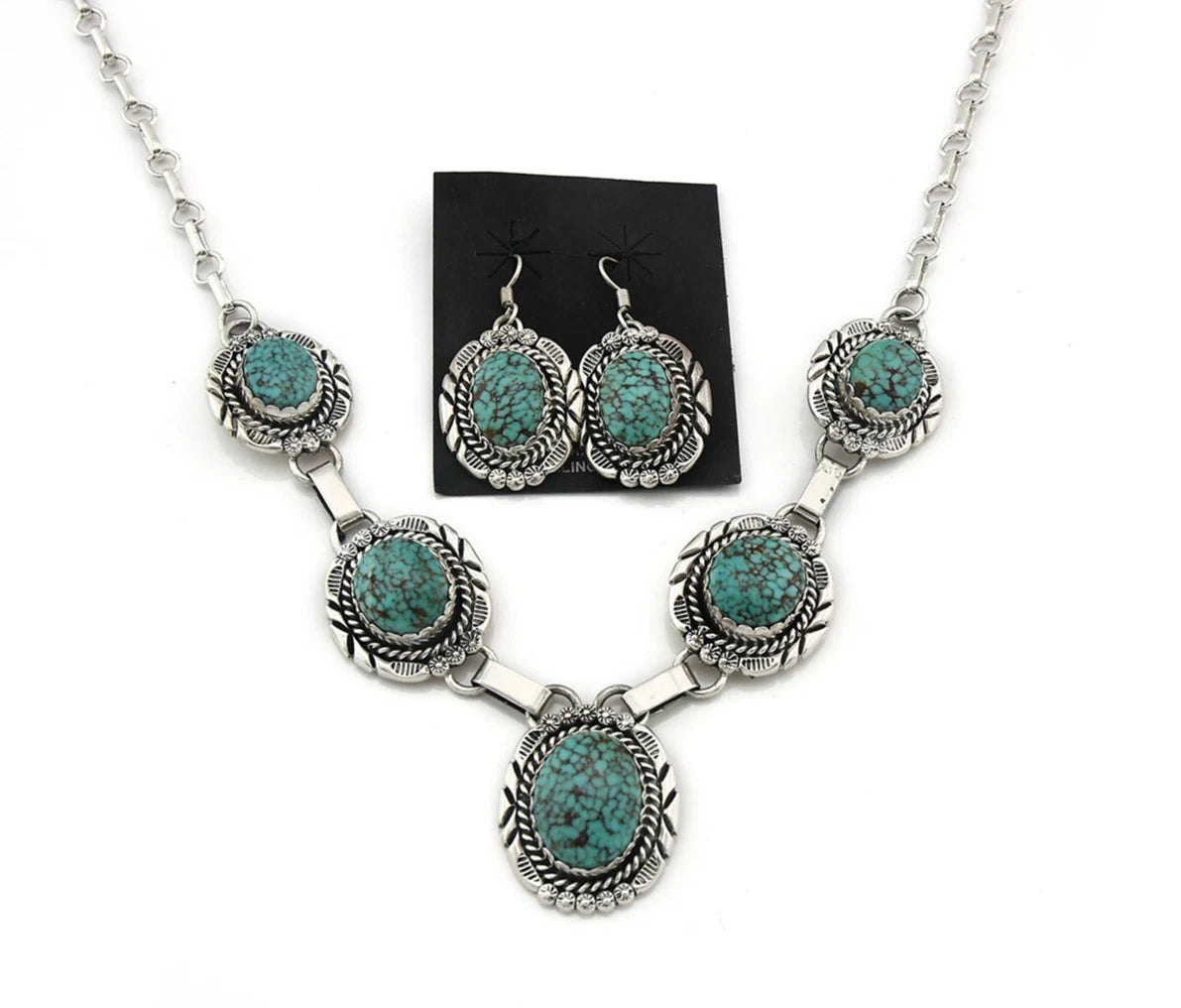 Navajo Necklace Earring Set Sterling Silver Vintage Native Artist Signed NE C80s