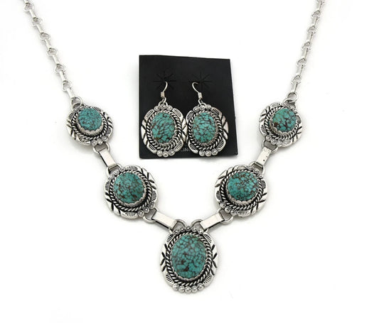 Navajo Necklace Earring Set Sterling Silver Vintage Native Artist Signed NE C80s