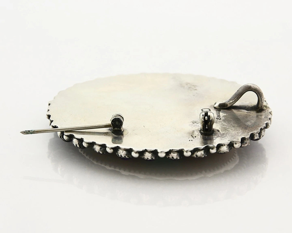 Navajo Pin Pendant Sterling Silver Gemstone Vintage Signed OD C.80's