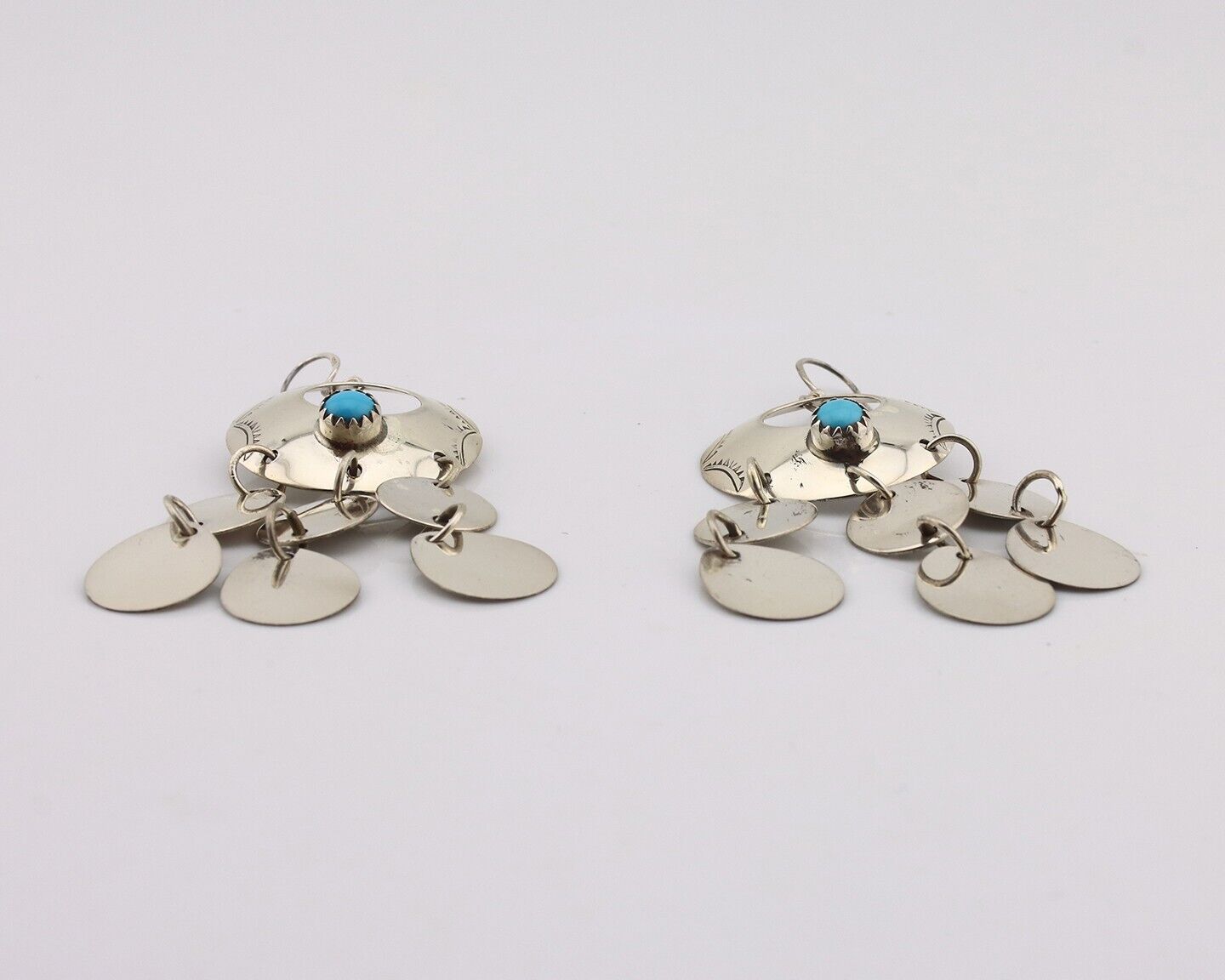 Navajo Dangle Handmade Earrings 925 Silver Blue Turquoise Native Artist C.80's