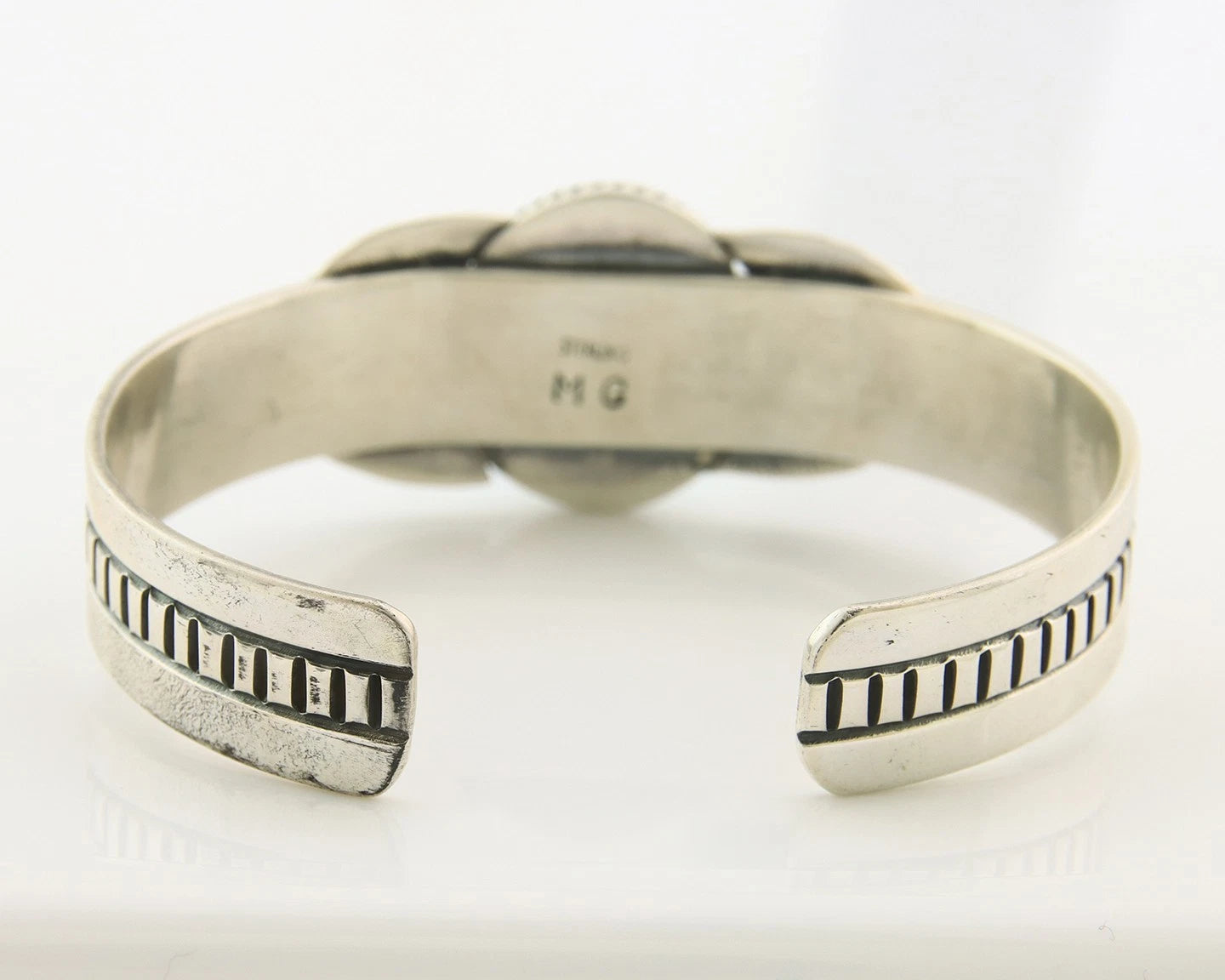 Navajo Cuff Bracelet Sterling Silver Turquoise Handmade Vintage Signed MG