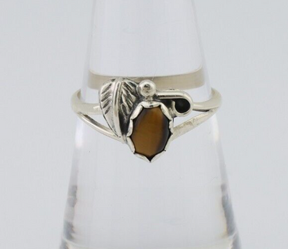 Navajo Handmade Ring 925 Silver Tiger Eye Sapphire Native Artist Size 7.25 C.80s