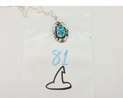 Navajo Necklace 925 Silver Sleeping Beauty Turquoise Signed Justin Morris C.90's