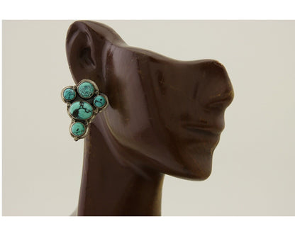 Navajo Earrings 925 Silver Natural Turquoise Artist Signed Roie Jaque C.80's