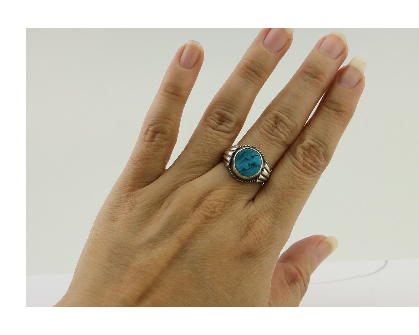 Navajo Handmade Ring 925 Silver Blue Turquoise Native American Artist C.80's