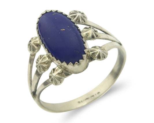 Navajo Ring 925 Sterling Natural Lapis Handmade Native Artist C.80's