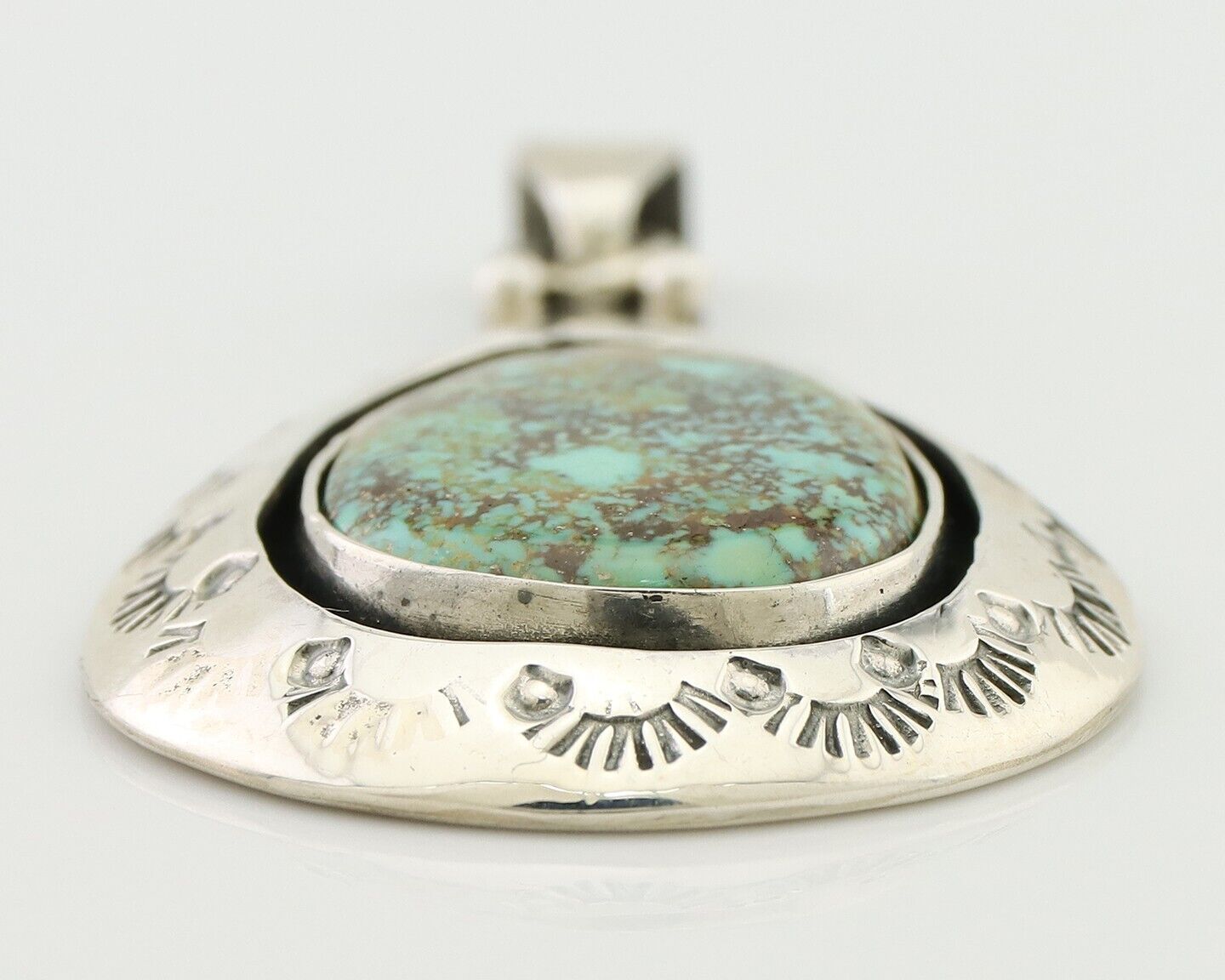 Navajo Pendant 925 Silver Green Turquoise Artist Signed MC C.80's