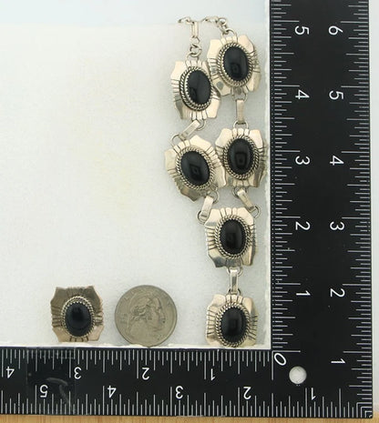 Navajo Necklace Earring Set Sterling Silver Onyx Vintage Signed Begay
