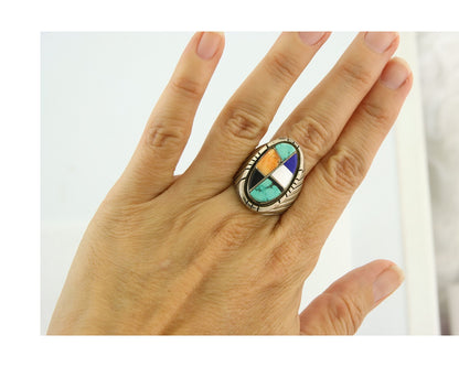 Vintage Zuni Ring 925 Sterling Authentic Natural Gemstone Signed MC Size 8.75
