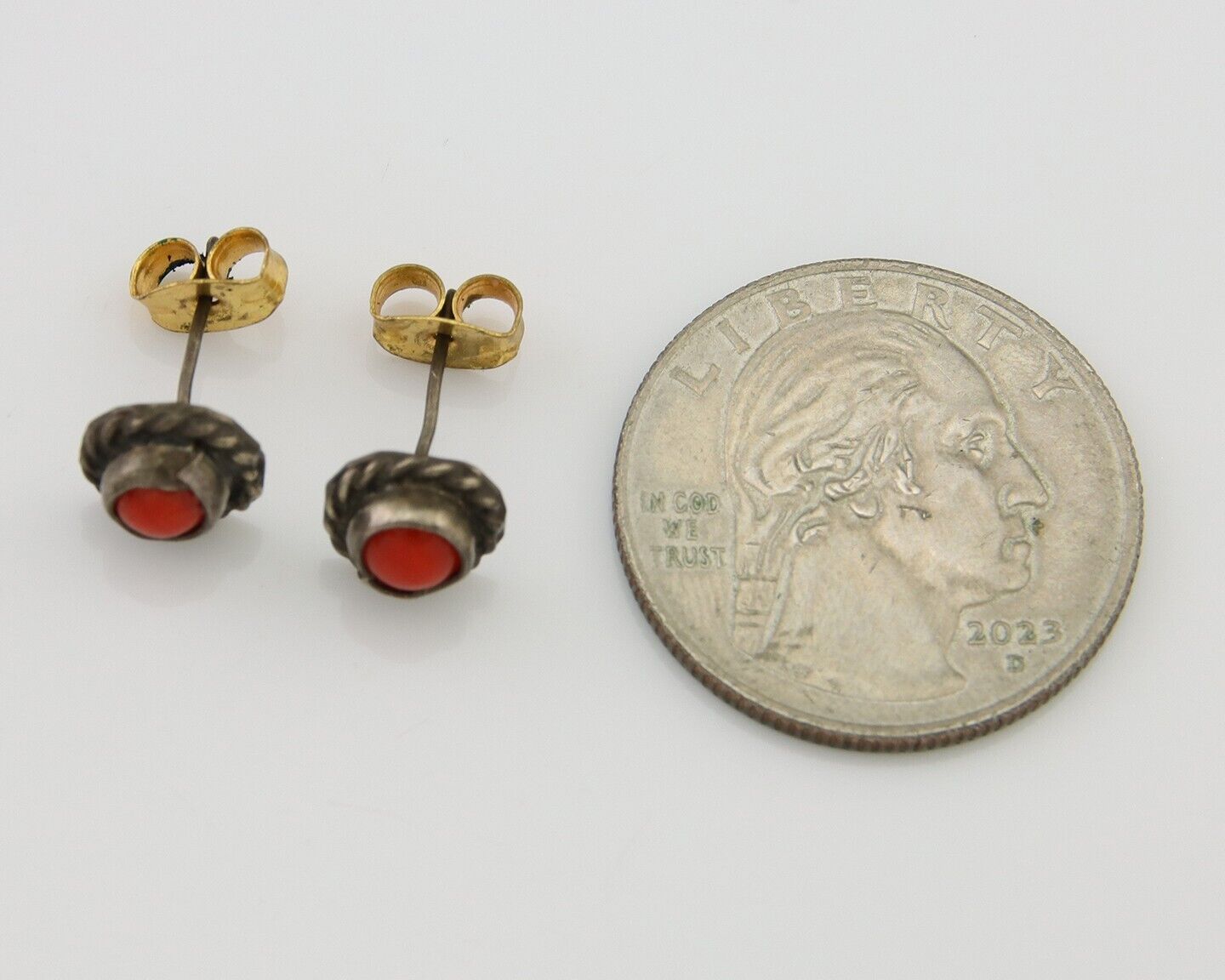 Navajo Earrings 925 Silver Natural Red Coral Native American Artist C.80's