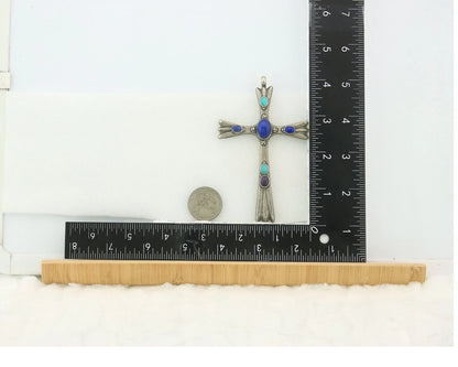 Navajo Cross Pendant Sterling Silver Natural Gemstones Artist Signed De Chelly