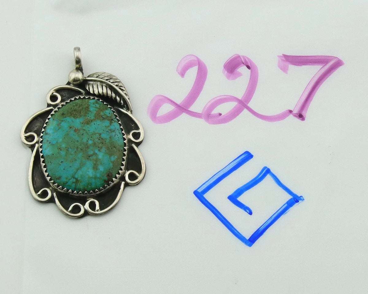 Navajo Pendant 925 Sterling Silver Natural Turquoise Vintage Artist Signed JR
