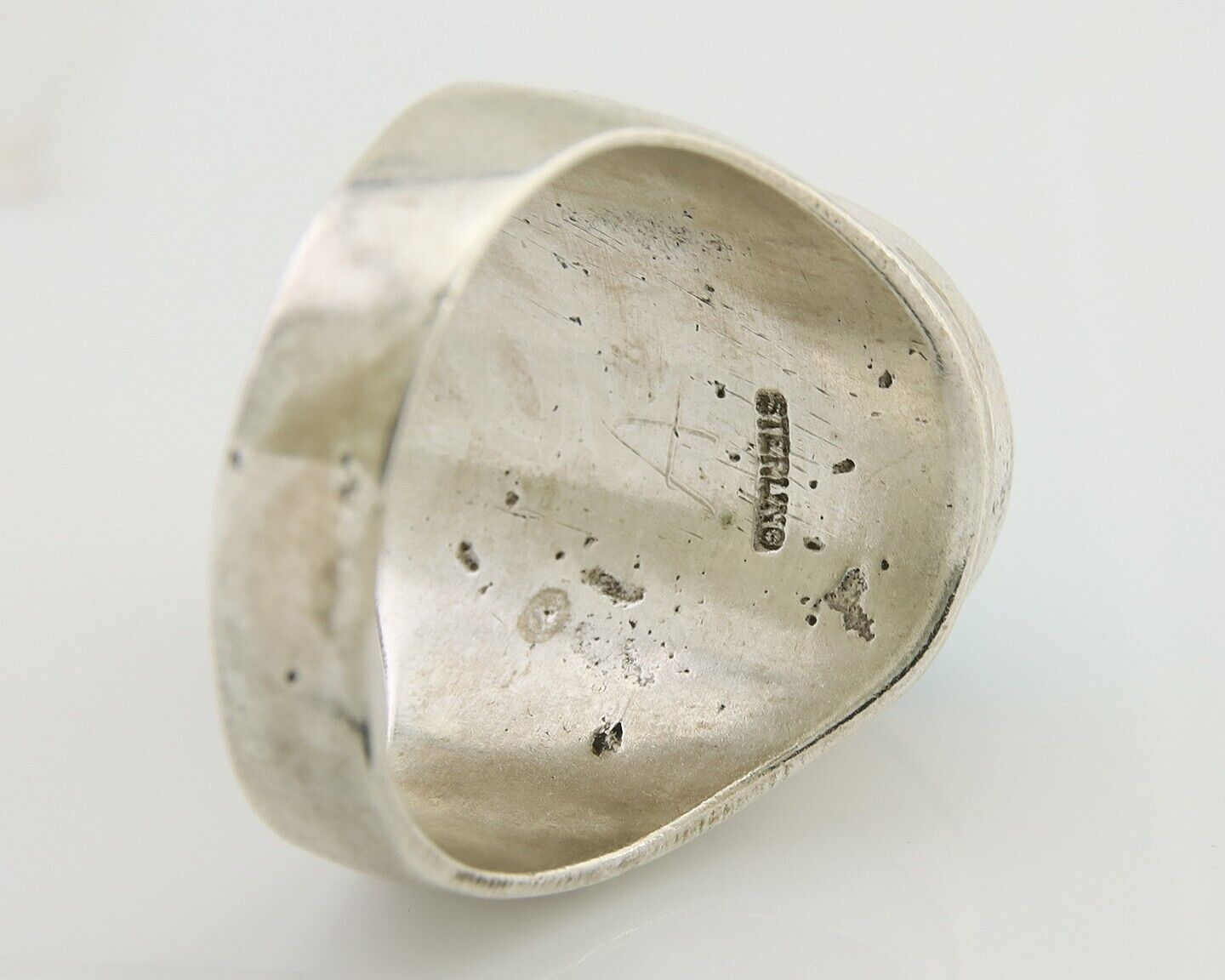 Men Navajo Hand Stamped Ring 925 Silver Arizona Turquoise Artist C.80's