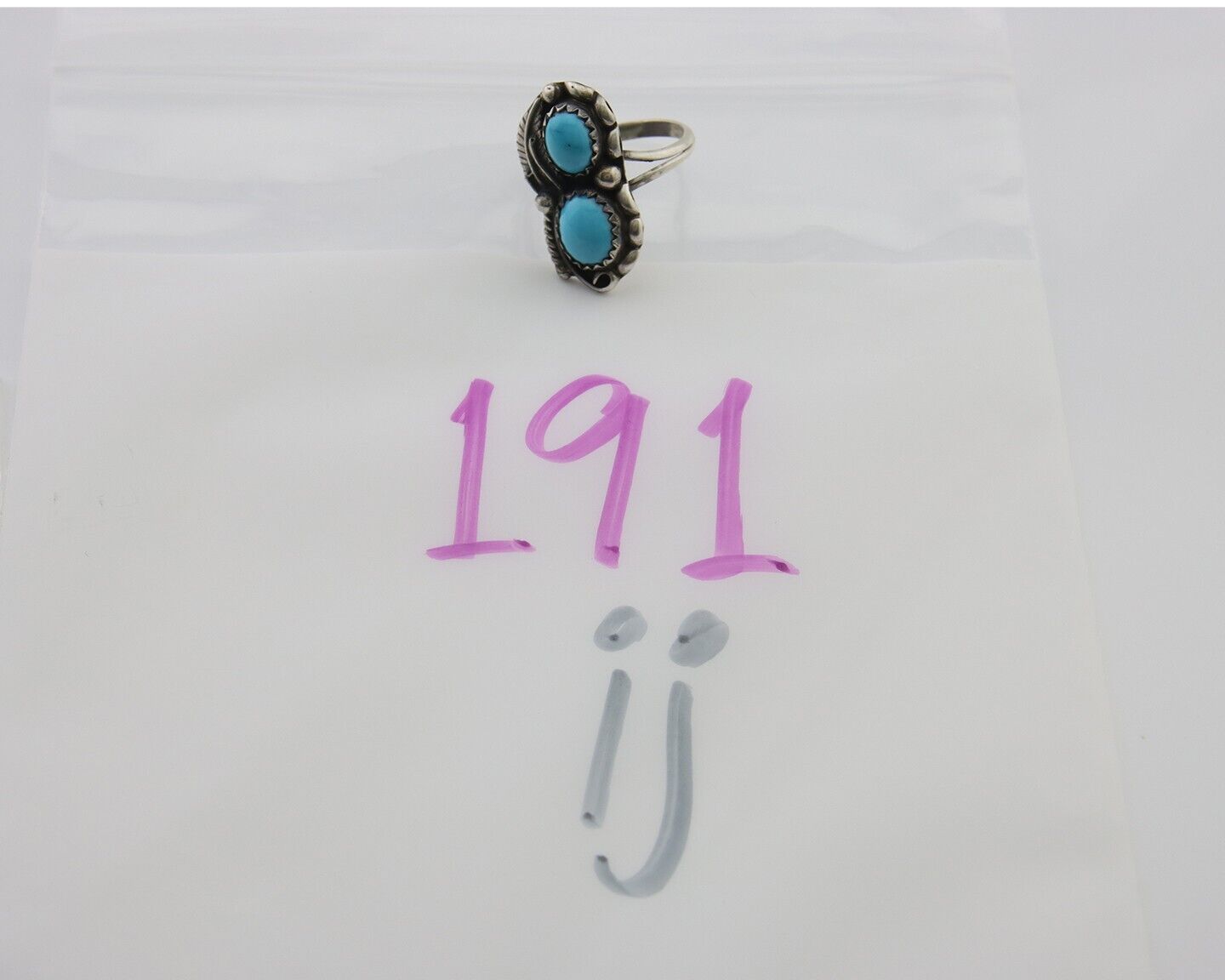 Navajo Ring 925 Silver Natural Blue Turquoise Artist Signed SC C.80's Size 4.5