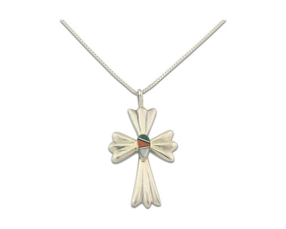 Navajo Cross Necklace Sterling Silver Authentic Natural Gemstones Signed M